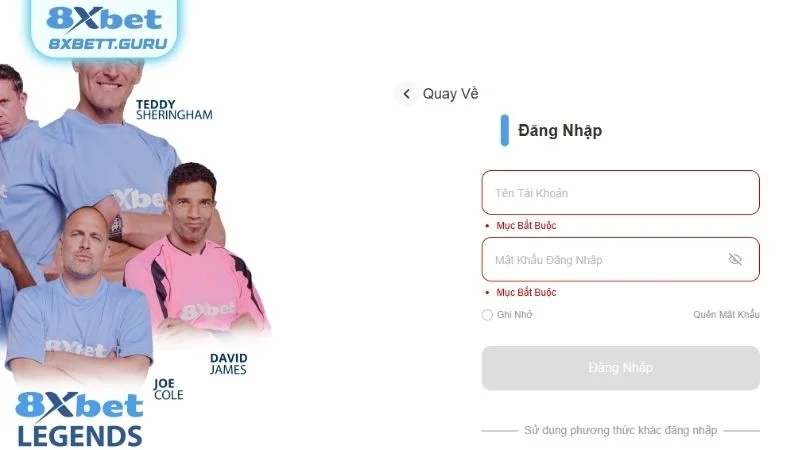 Điền thông tin tài khoản theo yêu cầu của hệ thống 8XBET