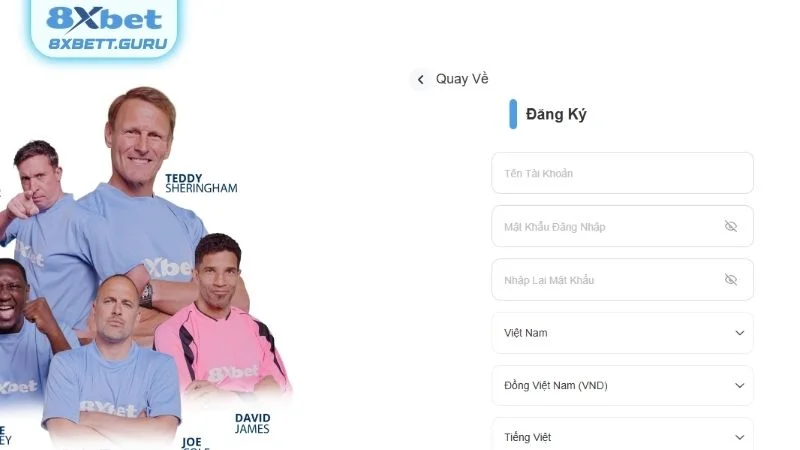 Đăng ký 8xBet - Điền thông tin theo yêu cầu